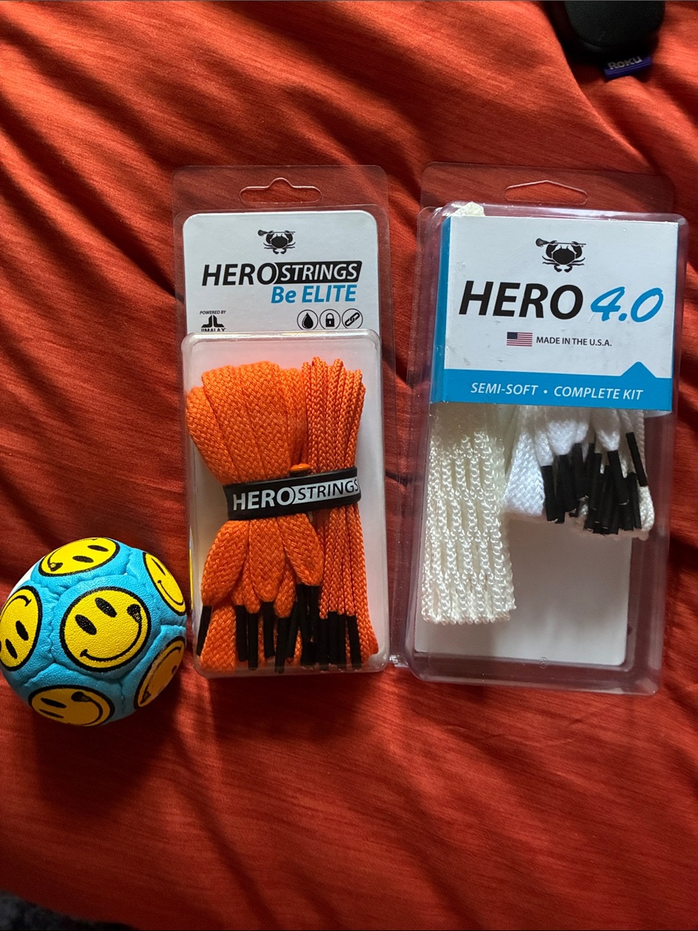 HERO lacrosse STRINGS Be ELITE Orange Shoelaces, and full white kits. & swaxlax!